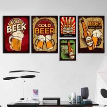 Pôster de cerveja fria, arte de parede, pintura em tela nórdica, posteres e impressões, imagens de parede para sala, bar, decoração de restaurante 2024 - compre barato
