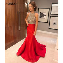 Yunuo longo sereia formal vestido de noite de luxo beading vestidos pageant vestido de festa o pescoço sem mangas vestidos de baile vermelho 2024 - compre barato