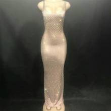 Блестящее платье с кристаллами, женские платья для выступлений певицы, Праздничный блестящий костюм, длинное сценическое платье 2024 - купить недорого