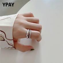 YPAY-Anillos abiertos de plata de ley 100% auténtica para mujer, joyería ajustable de doble capa con alambre trenzado, 925 2024 - compra barato