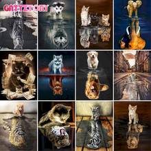 GATYZTORY-pintura de diamante 5D DIY de gato, bordado de diamantes cuadrados completos, animales, mosaico de reflexión, imagen de diamantes de imitación, Hobby, hogar, Dec 2024 - compra barato