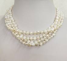 Ожерелье женское из натурального жемчуга, 4 нити, 7 мм, Ярко-белый натуральный жемчуг в стиле барокко, 4 ряда, 43 см, 17 дюймов, 14 дюймов, 35 см 2024 - купить недорого