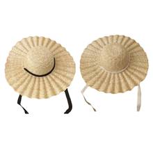 Chapéu de palha com aba larga, com fita, padrão ondulado, proteção solar, chapéu de praia ao ar livre, chapéu de verão 2024 - compre barato