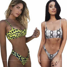 Bikini de leopardo con realce para mujer, traje de baño de piel de serpiente con realce, cintura baja, 2021 2024 - compra barato