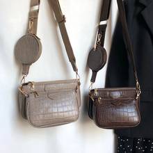Vintage Crocodile women shoulder bag luxury designer wide strap Crossbody bag chain Sling bag pu leather ladies 3 bag set wallet 2024 - купить недорого