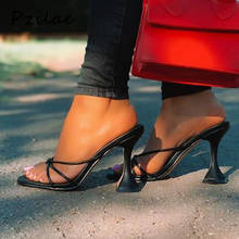 Pzilae-Chanclas de punta cuadrada para mujer, sandalias de gladiador de piel sintética de alta calidad, zapatos deslizantes negros de verano, nuevo diseño 2024 - compra barato