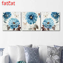 Fatcat 5d diy mosaico imagem diamante bordado tríptico florescendo flor azul pintura diamante quadrado completo broca redonda ae1899 2024 - compre barato