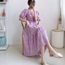 YiLin Kay V-neck loose dress 2020 New Summer elegant fairy French hollow-out lace medium long dress 2024 - buy cheap