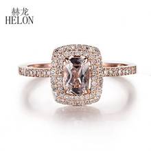 HELON Solid 10K Rose Gold Flawless Cushion 0.7ct Natural Morganite Halo Diamond Engagement Wedding Ring Women Fine Jewelry Ring 2024 - buy cheap
