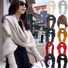 Unisex Winter Women Men Soft Warm Knitted Solid Sweater Scarf With Sleeve Wrap Shawl Scarves 240 x 50cm 2024 - buy cheap