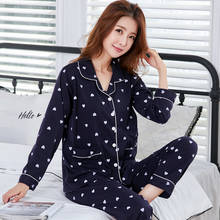 Conjunto feminino pijama manga comprida gola virada, pijama feminino tricotado plus size 2024 - compre barato
