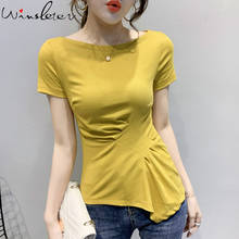 Cotton Tee Shirts Women Casual Tshirt Female Summer Tops Korean Short Sleeve Slim T Shirts with Irregular Hem футболки T04117B 2024 - buy cheap