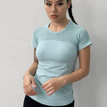 Zhangyunuo Gym Fitness Active Wear Womens Sports Hollow T-shirt Solid Lumbar Crop Tops Workout Tight Short Sleeves Yoga Shirts 2024 - buy cheap