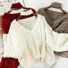 Korean Elegant Knitted Sweater V Neck Warm Female Pullovers Jumper Knitwear 2024 - купить недорого