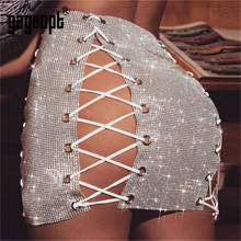 Gagaopt Luxury Glitter Metal Crystal Skirts Women Hollow Out Diamonds Rhinestone Lace Up Sexy Clubwear Nightclub Mini Skirt 2024 - buy cheap