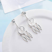 100% 925 Sterling Silver Korean Moon Dream Catcher Stud Earrings for Women 2020 Vintage Sterling Silver Feather Tassels Jewelry 2024 - buy cheap