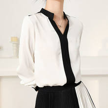 Women's Spring Autumn Style Chiffon Blouse Shirt Women's Button Long Sleeve Patchwork V-Neck Korean Casual Tops SP844 2024 - buy cheap
