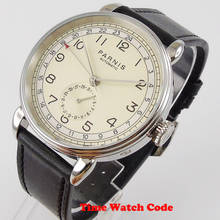 PARNIS-Reloj de pulsera automático GMT para hombre, pulsera con indicador de fecha, esfera Beige, correa de cuero negro, bisel pulido, 42mm 2024 - compra barato
