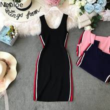 Neploe Contrast Color Striped Women Dress Summer 2020 Sexy O-Neck Sleeveless Vestidos Stretch Backless Solid Bodycon Dress 44169 2024 - buy cheap