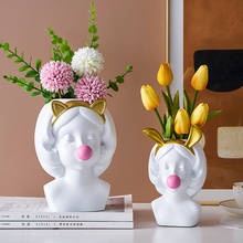 White Girl Resin Flower Pot Animal Ears Cute Shape Modern Home Decoration Living Room Girl Bedroom Decor Gift Indoor Plant Pots 2024 - buy cheap