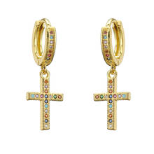 Gold Color AAA+  CZ Cross Drop Dangle Earrings For Women New Trendy Lady Fashion Ear Piercing Jewelry Pendientes Mujer Moda 2024 - buy cheap