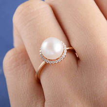 Luxo encantador rosa anéis de ouro para as mulheres elegante cristal zircão anel romântico valentine presentes festa de casamento pérola anéis de jóias 2024 - compre barato