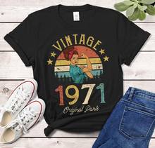 Camiseta vintage 1971, t-shirt para festa de aniversário, 100% algodão, roupa feminina de harajuku, camisa de manga curta divertida para mulheres 2024 - compre barato