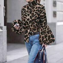  Fashion Tops Celmia Women High Neck Lantern Sleeve Blouse Long Sleeve Leopard Print Ladies Shirts Casual Blusas Femme 2024 - buy cheap
