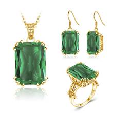 Gold Jewelry Set For Women Classic Green Emerald Gemstone 14k Gold Plated Ring Earring Pendant Set Creative Luxury Jewelry Sale 2024 - buy cheap