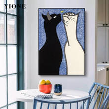 Pintura en lienzo de dos gatos para decoración del hogar, cuadro de dibujos animados de gatito blanco y negro, Animal, impresiones de pared para habitación de niños, póster 2024 - compra barato