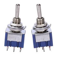 Interruptor ac 125v 6a 6 pinos spdt on/off/on mini interruptor de 3 vias para partes de guitarra elétrica, azul (pacote de 2)