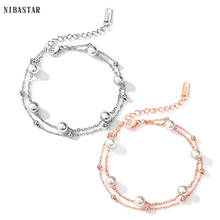 NIBASTAR-Pulseras de acero inoxidable con doble perla, accesorio ajustable, sencillo, para novia, la mejor joyería 2024 - compra barato