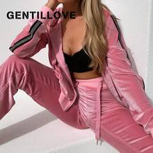 Gentillove mulher duas peças rosa flanela terno zíper hoodied cintura alta moletom faixas longas calças de jogging casual agasalho 2024 - compre barato