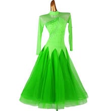 Vestido de competição de dança de salão para mulheres, de manga longa, strass, big swing, azul/verde, valsa, trajes de dança, personalizado dql4509 2024 - compre barato