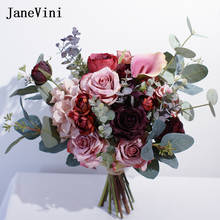 JaneVini-ramos de flores Vintage de color rosa y Burdeos, ramo de flores de seda hechas a mano, lirio, rosas, Hortensia, accesorios nupciales falsos 2024 - compra barato