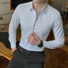 LIFENWENNA Новая Модная хлопковая рубашка с длинным рукавом, однотонная приталенная Мужская Повседневная Деловая белая черная рубашка 6XL 7XL 8XL 2024 - купить недорого