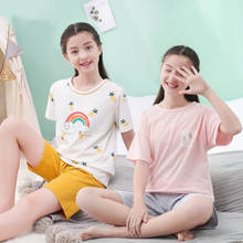 Летняя Детская Пижама, пижама с коротким рукавом, Детская футболка + шорты, 2 шт., Мультяшные пижамы для девочек и мальчиков, подростковые пижамы, одежда для сна 2024 - купить недорого