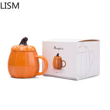 Taza de cerámica personalizada creativa para pareja, taza de dibujos animados de calabaza de Halloween con tapa, Linda taza de desayuno, taza de viaje de Navidad, caja de regalo 2024 - compra barato