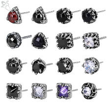 ZS 1 Pair Gothic Punk Stud Earring 316L Stainless Steel Ear Studs Crystal Earrings Women Men Vintage Retro Jewelry Unisex Gift 2024 - buy cheap