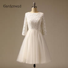 Vestido de noiva curto, vestido simples de renda, com mangas compridas e rendas, estilo guipure 2024 - compre barato