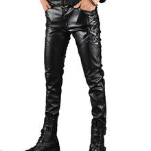 Pantalones de cuero para hombre, calzas informales a la moda, ajustadas, de locomoción, Punk, Rock, ropa de escenario 2024 - compra barato