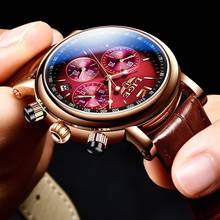 Lige-novo relógio de pulso masculino luxuoso de quartzo, com pulseira de couro, à prova d'água até 30m, fashion para homens 2024 - compre barato