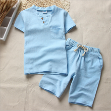 Summer Boys Clothes Sets Cotton Linen V-neck t-shirts and shorts suits Cool breathable Children Clothing Tops and shorts Suits 2024 - buy cheap