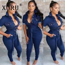 XURU  Autumn Hot Women's Denim Jumpsuit Europe and The United States New Casual Sexy Jumpsuit with Belt 2024 - buy cheap