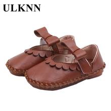 ULKNN-zapatos planos de cuero para niñas, calzado informal con nudo de mariposa, flor marrón, rosa, color negro, talla 21-30, 2021 2024 - compra barato