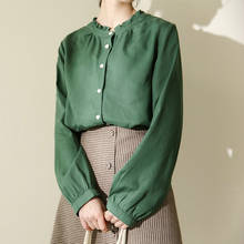 Camisa de manga larga con cuello redondo para mujer, Blusa informal holgada coreana, elegante, para primavera 2024 - compra barato