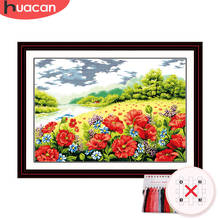 HUACAN Cross Stitch Flower Kit Needlework Embroidery Spring Scenery Sets White Canvas DIY Gift Home Decor 11CT 14CT 2024 - buy cheap