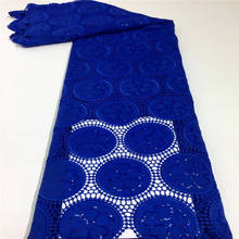 Tecido de renda nigeriano azul real, tecido de malha com lantejoulas e rendas de alta qualidade, tecido africano de tule francês 2024 - compre barato