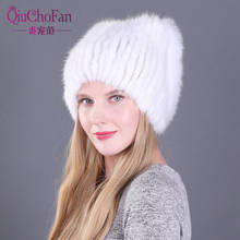 New Natural Mink Fur Women Winter Hat Knitted Cap Women Real Fox Fur Hat Bomber Hat Female Warm Winter Russian Hat 2024 - buy cheap