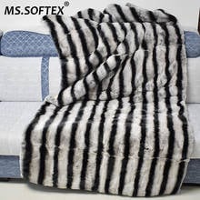 MS.Softex Chinchilla Rex Rabbit Fur Throw Luxury Natural Fur Blanket Bedcover Bed Runner Home Decoration 2024 - buy cheap